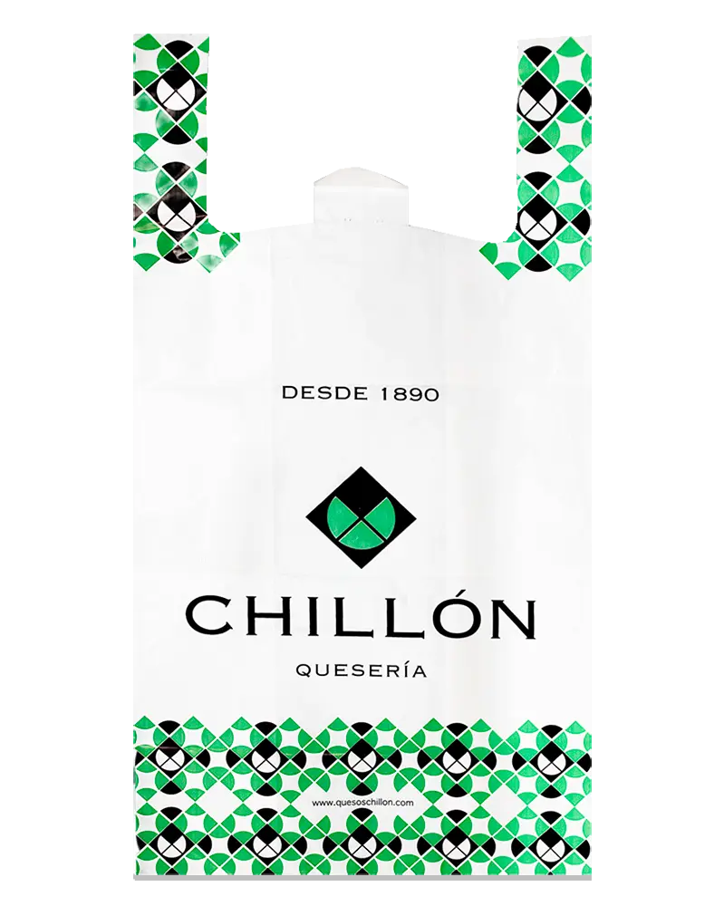 Bolsa de asa camiseta personalizada para alimentación y queserías - Plásticos Coimbra