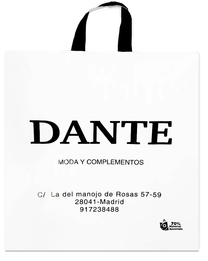 Bolsa de plástico de lazo flexible para tiendas de moda y complementos por Plásticos Coimbra