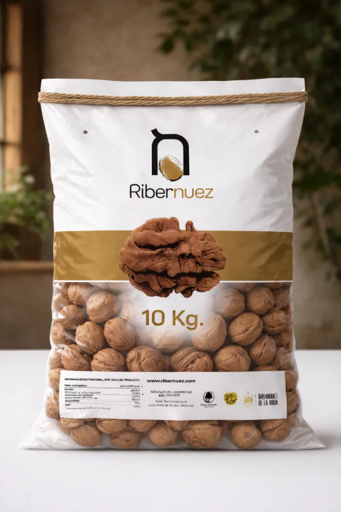 Saco para nueces de 10 kg con troqueles perforados para ventilación