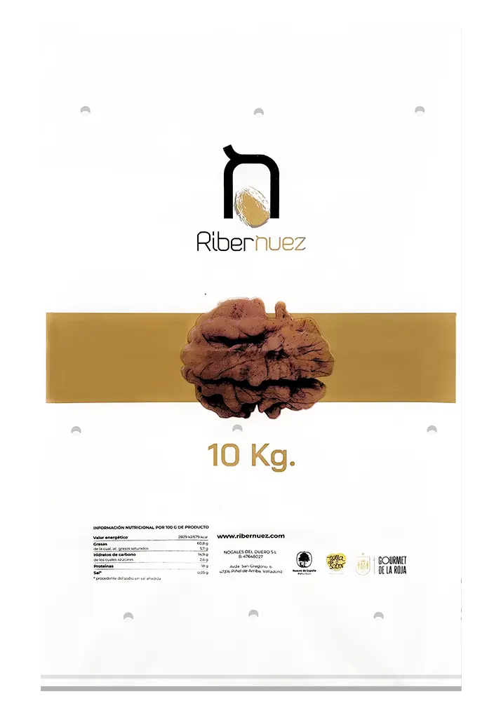 Saco para nueces de 10 kg con diseño minimalista para Ribernuez por Plásticos Coimbra