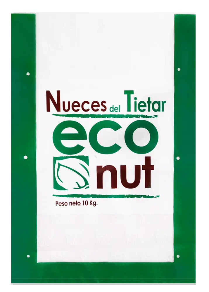 Saco para nueces del Tiétar ecológicas de 10 kg personalizado por Plásticos Coimbra