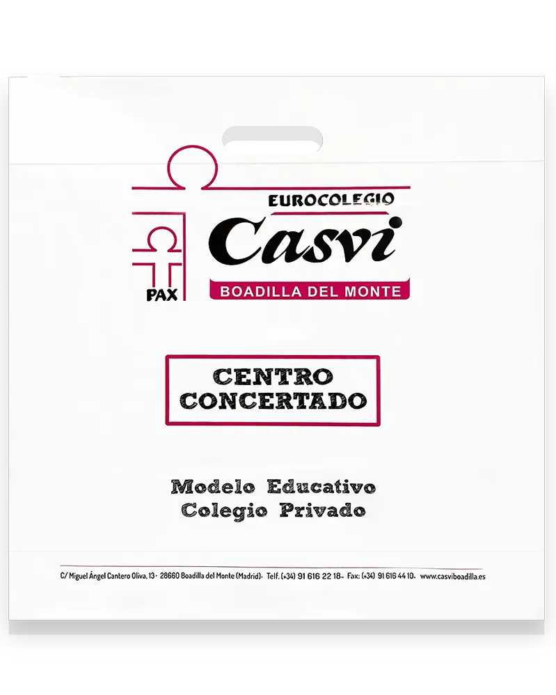 Bolsa de plástico reforzada para centros educativos Eurocolegio Casvi por Plásticos Coimbra