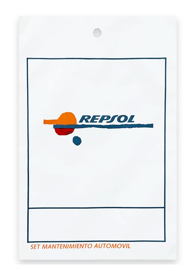 bolsa personalizada para kits de mantenimiento de automoción con perforación para colgar por Plásticos Coimbra