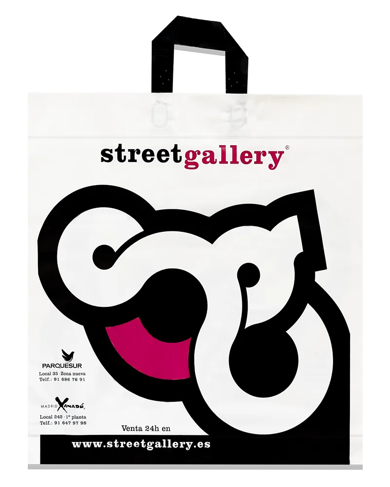 Bolsa de plástico personalizada con asa de lazo flexible de Plásticos Coimbra