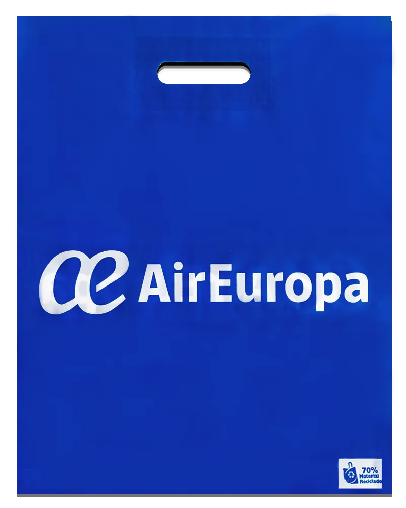 Bolsas de polietileno con asa troquel reforzada para comercios - Plásticos Coimbra