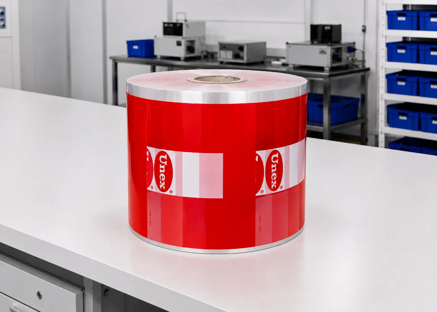 Bobina de plástico biorientado BOPP impresa en rojo para uso alimentario - Plásticos Coimbra⁠