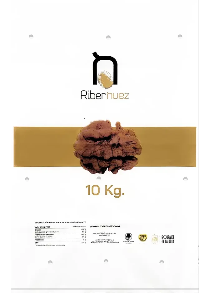 Saco para nueces de 10 kg con diseño minimalista para Ribernuez por Plásticos Coimbra