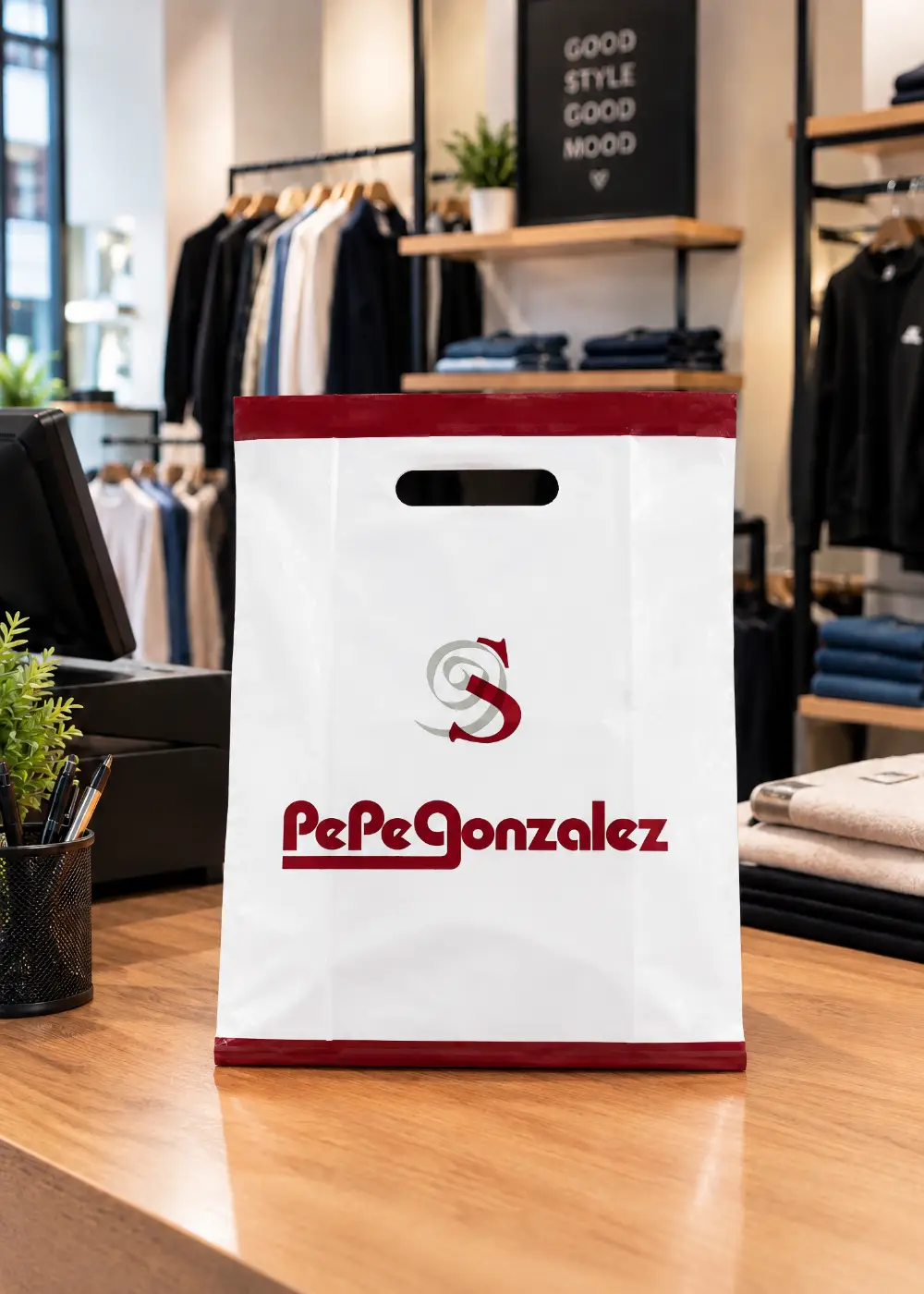 Bolsas de plástico personalizadas con asa de lazo  para boutique